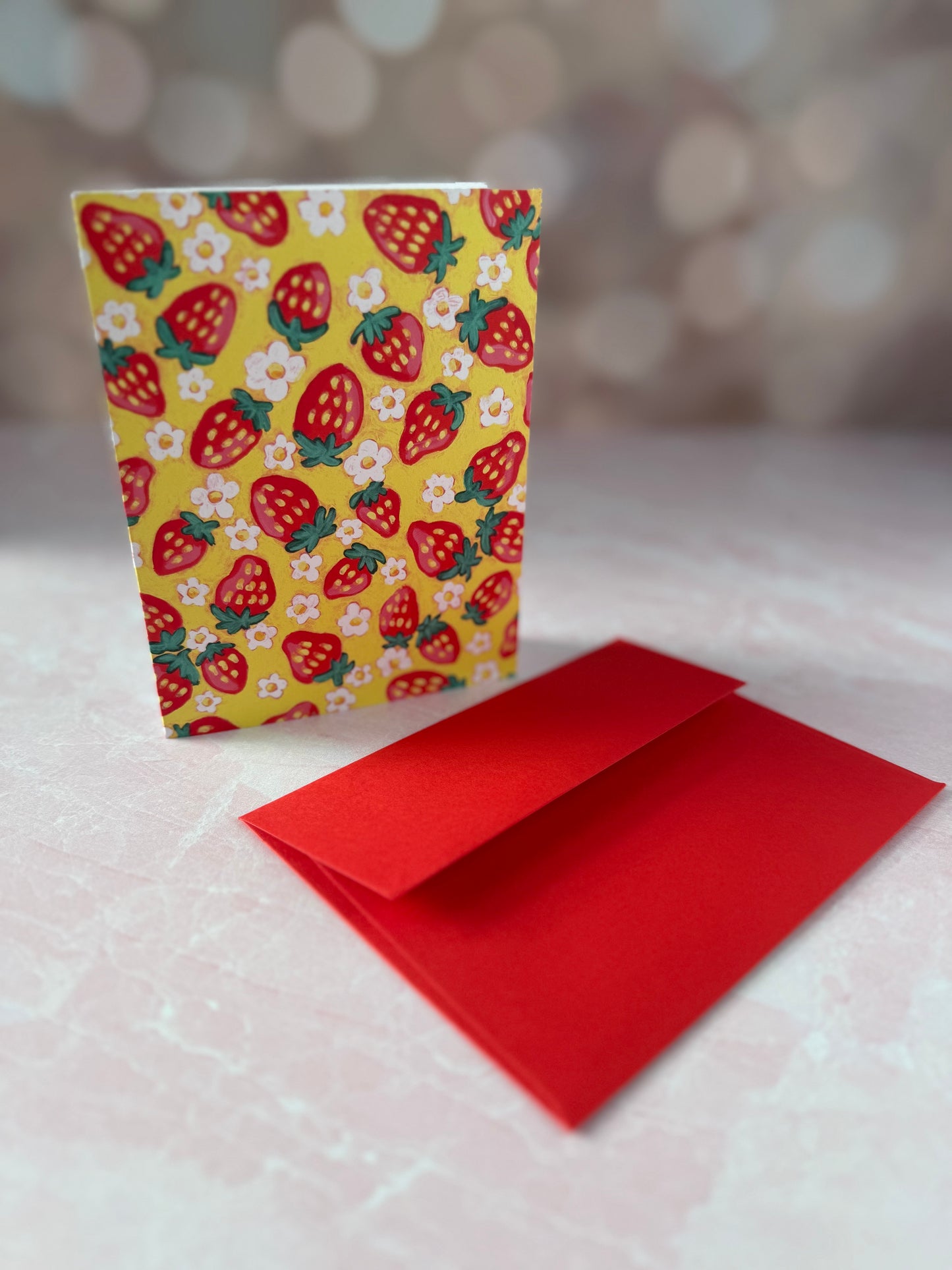 Strawberries on Yellow Notecards