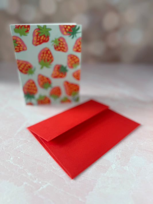 Strawberries on Blue Notecards