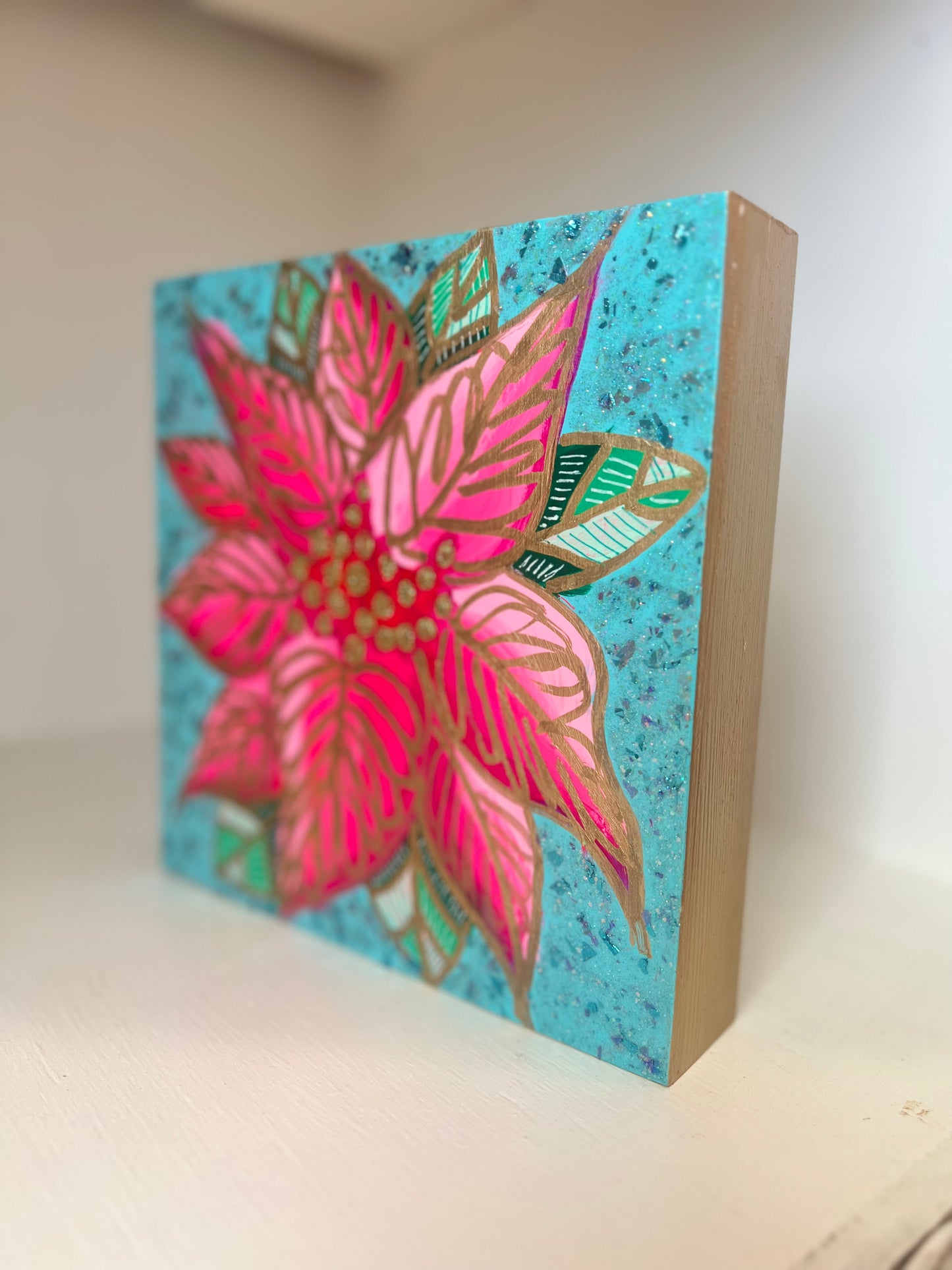 Pink Poinsettia Shelf Sitter